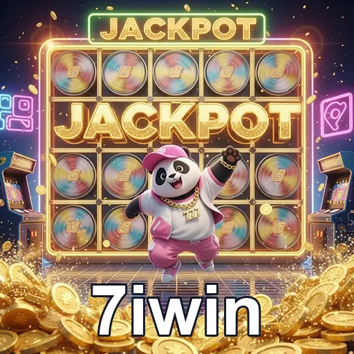 Imagem animada de um panda comemorando um jackpot no site 7iwin.